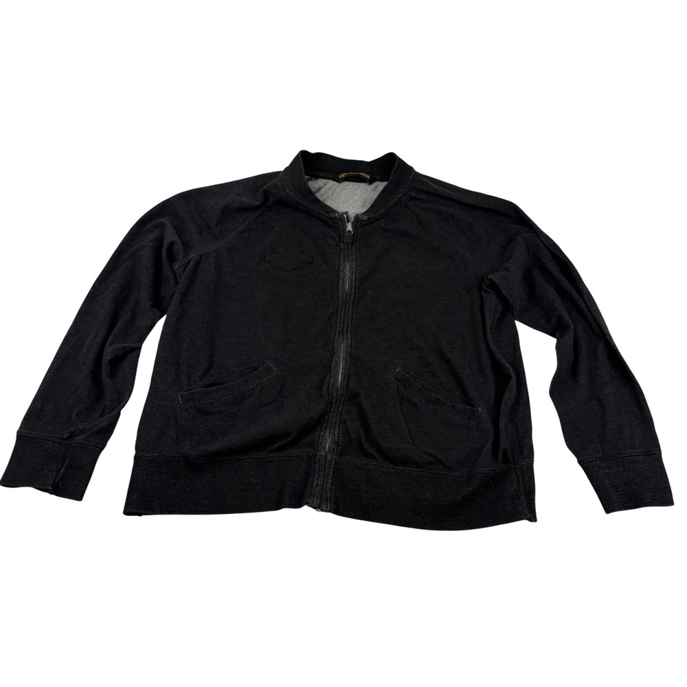 Harley-Davidson Mens 2XL Full Zip Bomber Sweatshirt Faded Black Tonal Logo